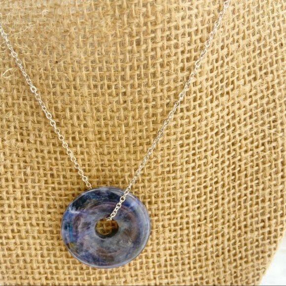 Chunky donut 925 silver pendant lapis lazuli necklace - Picture 3 of 3